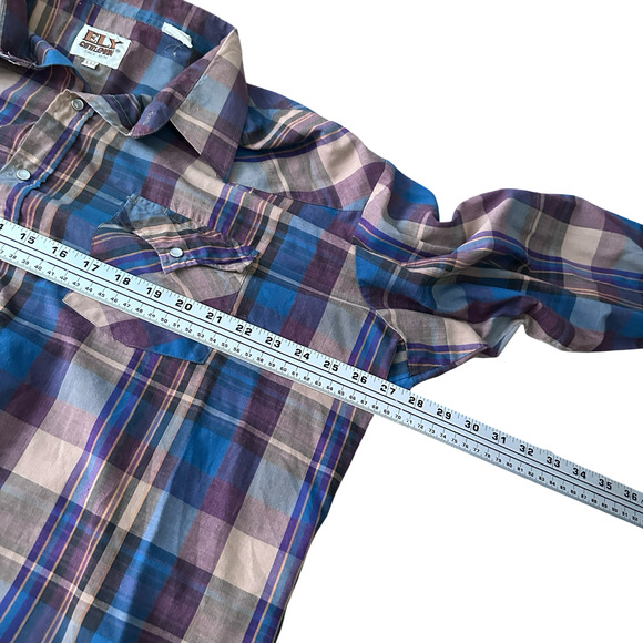 Ely Cattleman Western Shirt Men’s 2XL XXL Brown Blue Plaid Pearl Snap Button-Up - Picture 7 of 9